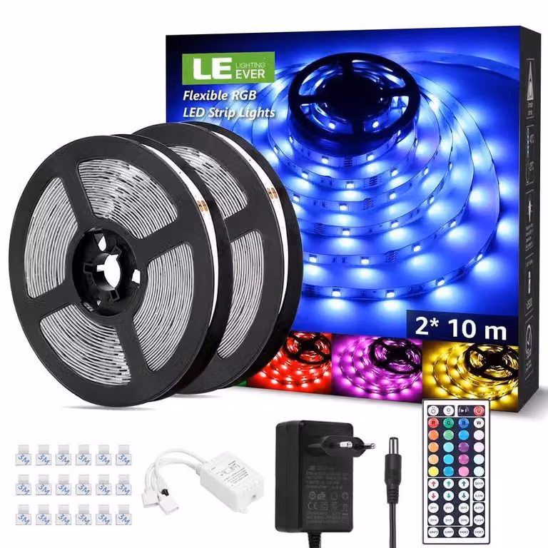 Striscia LED Lepro, 20 metri, RGB, con telecomando, sincronizzazione musicale, autoadesiva