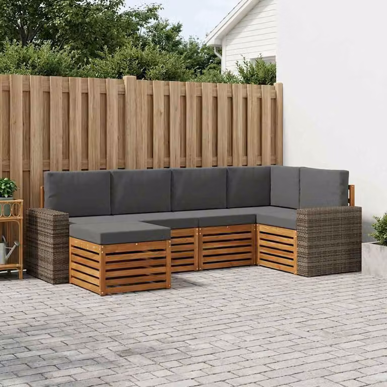 Set di divani da esterno vidaXL a forma di L composto da 6 pezzi in legno di acacia con cuscini beige e antracite