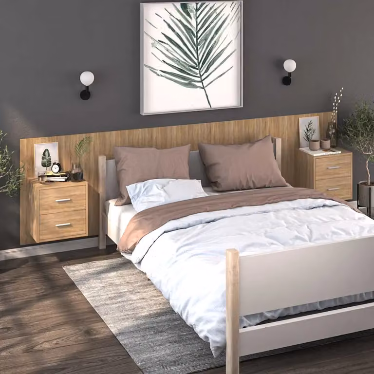 Set di 2 comodini da muro vidaXL in stile moderno, colore Rovere Sonoma, L: 32,5 cm, H: 48,5 cm, P: 20 cm