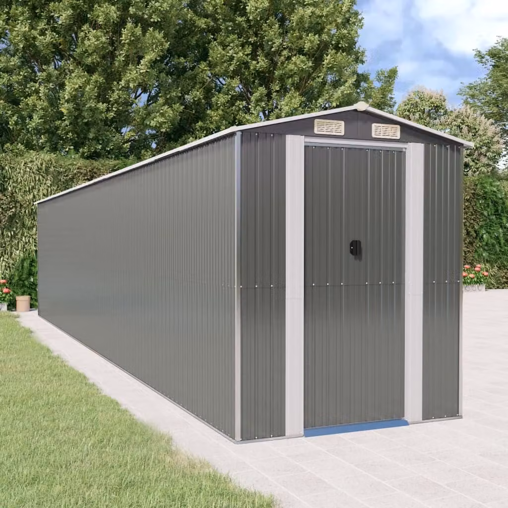 Capanno da giardino vidaXL in acciaio zincato grigio chiaro L: 938 cm, P: 192 cm, H: 223 cm
