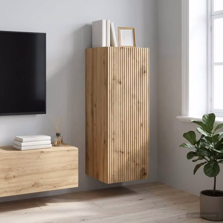 Mobiletto a muro moderno vidaXL in legno marrone con ante a cerniera e illuminazione integrata L/P/H: 33 x 34,5 x 90 cm
