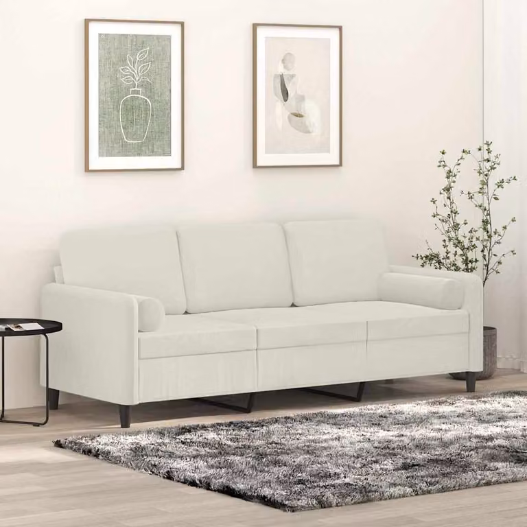 vidaXL Divano a 3 Posti Moderno in Velluto Beige con Cuscini e Coperture Rimovibili L: 198 cm, P: 80 cm, H: 77 cm