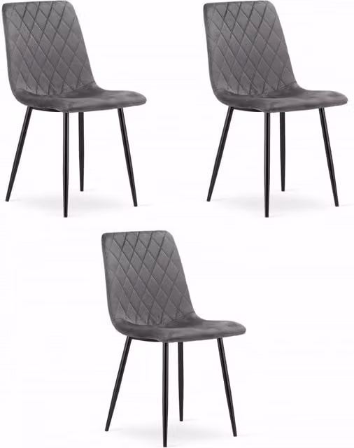 Set di 3 sedie Valora TURIN in velluto grigio scuro con design ergonomico e struttura in metallo nero