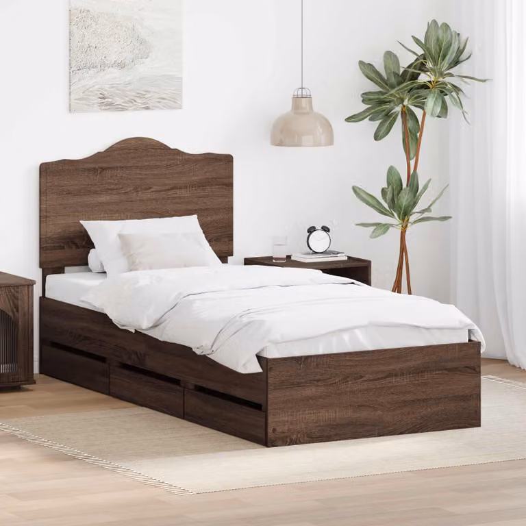 Struttura letto con cassetto vidaXL in legno quercia marrone 90 x 200 cm