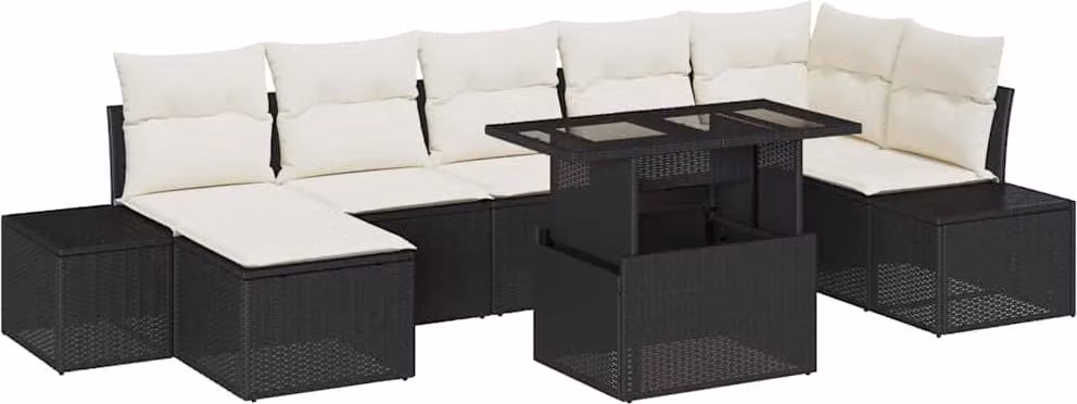 Set Divano da Giardino con archiviazione 8 pcs Nero Poly Rattan
