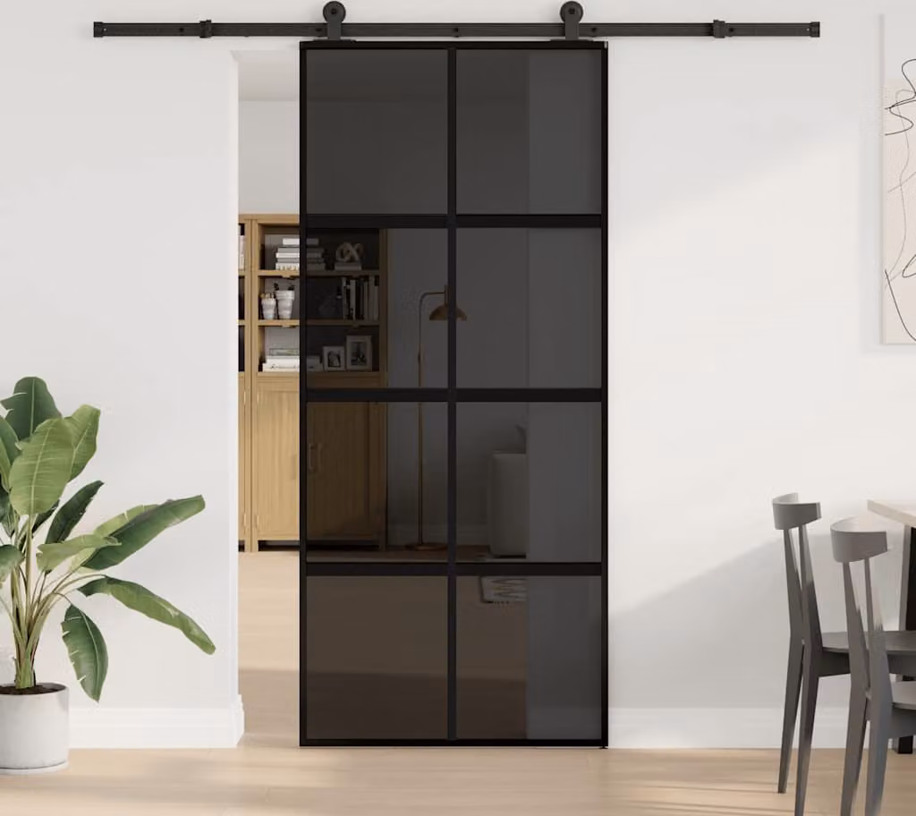 Porta Scorrevole Ferramenta 90x205 cm Vetro Temperato Alluminio