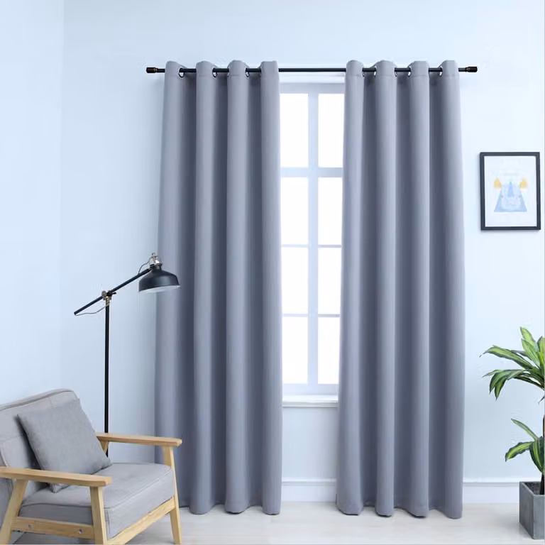 Set di 2 tende oscuranti vidaXL in poliestere grigie con anelli in metallo L 140 cm x H 225 cm