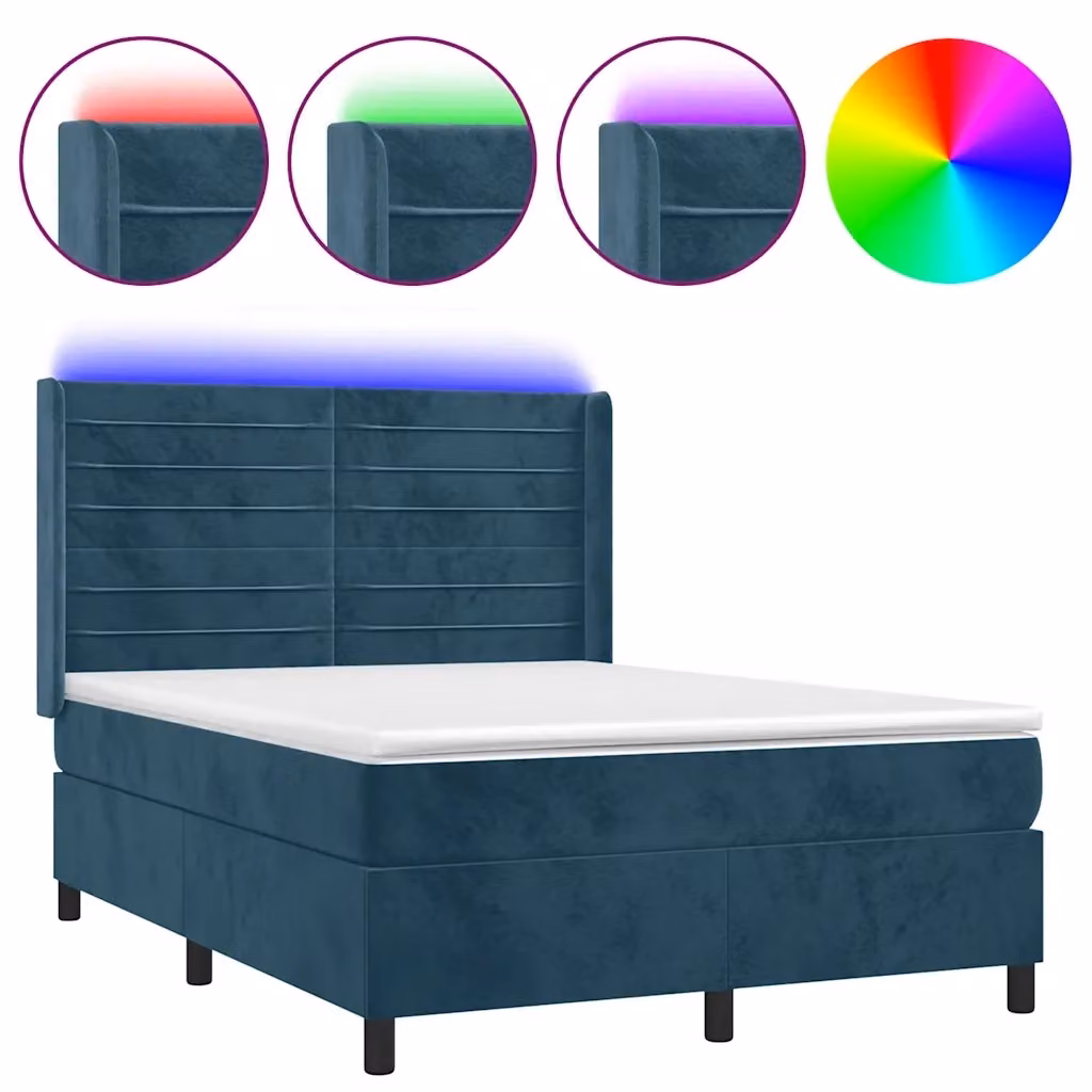 Letto Ibrido vidaXL con Materasso, Rivestimento in Velluto Blu e Bianco, Illuminazione LED Sotto il Letto e Porte USB, L/P/H: 140 x 200 x 128 cm – 2