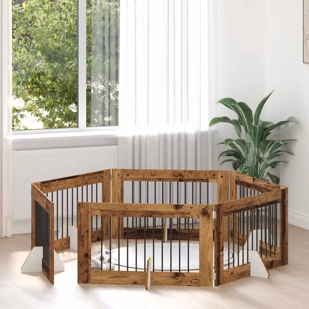Cancello per cani DESIGN IN in metallo e legno color marrone con 6 supporti L: 100 cm, H: 60 cm – 2