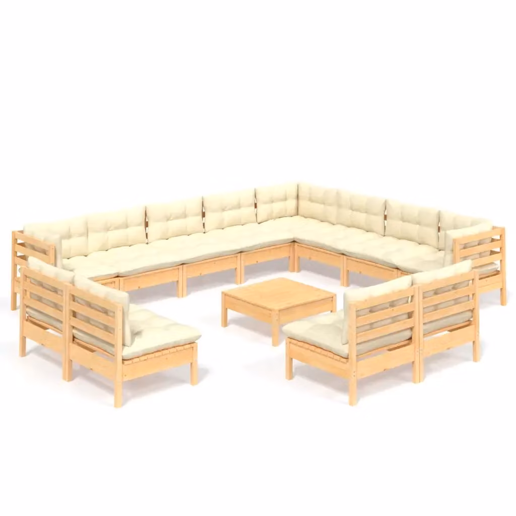 Set di Divani da Giardino vidaXL a Forma di U in Legno di Pino Massello con Cuscini Beige 13 Pezzi – 2