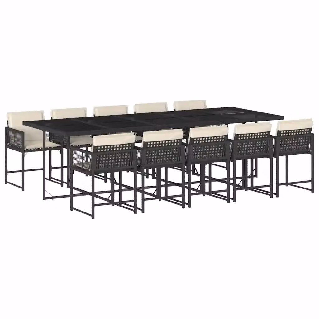 Set da pranzo da giardino vidaXL in polyrattan nero con cuscini bianchi e tavolo in vetro – 2