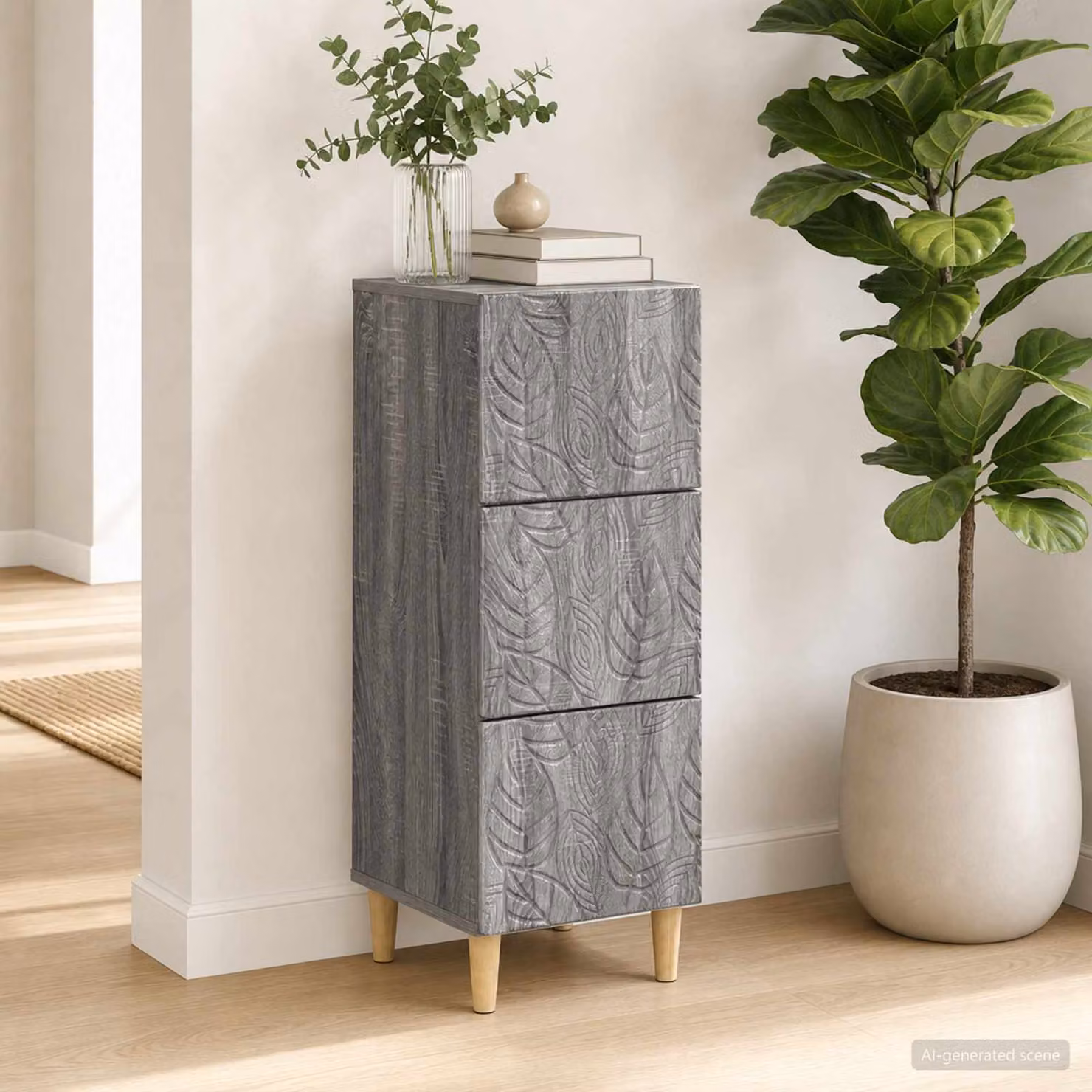 Carrello mobile con cassetti vidaXL in stile moderno, colore grigio Sonoma, L 33 cm x P 34,5 cm x H 90 cm