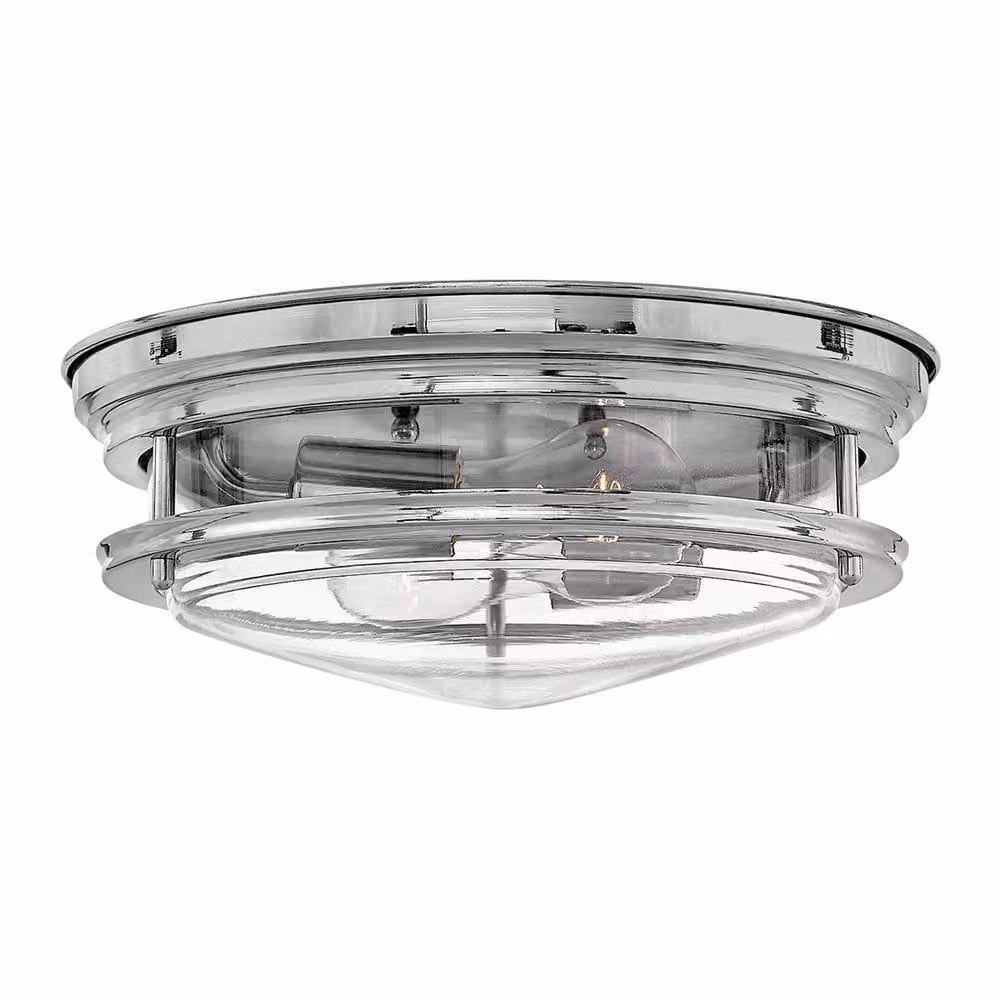 Elstead Hadrian, lampada da soffitto E27 a 2 luci, cromata trasparente, IP44