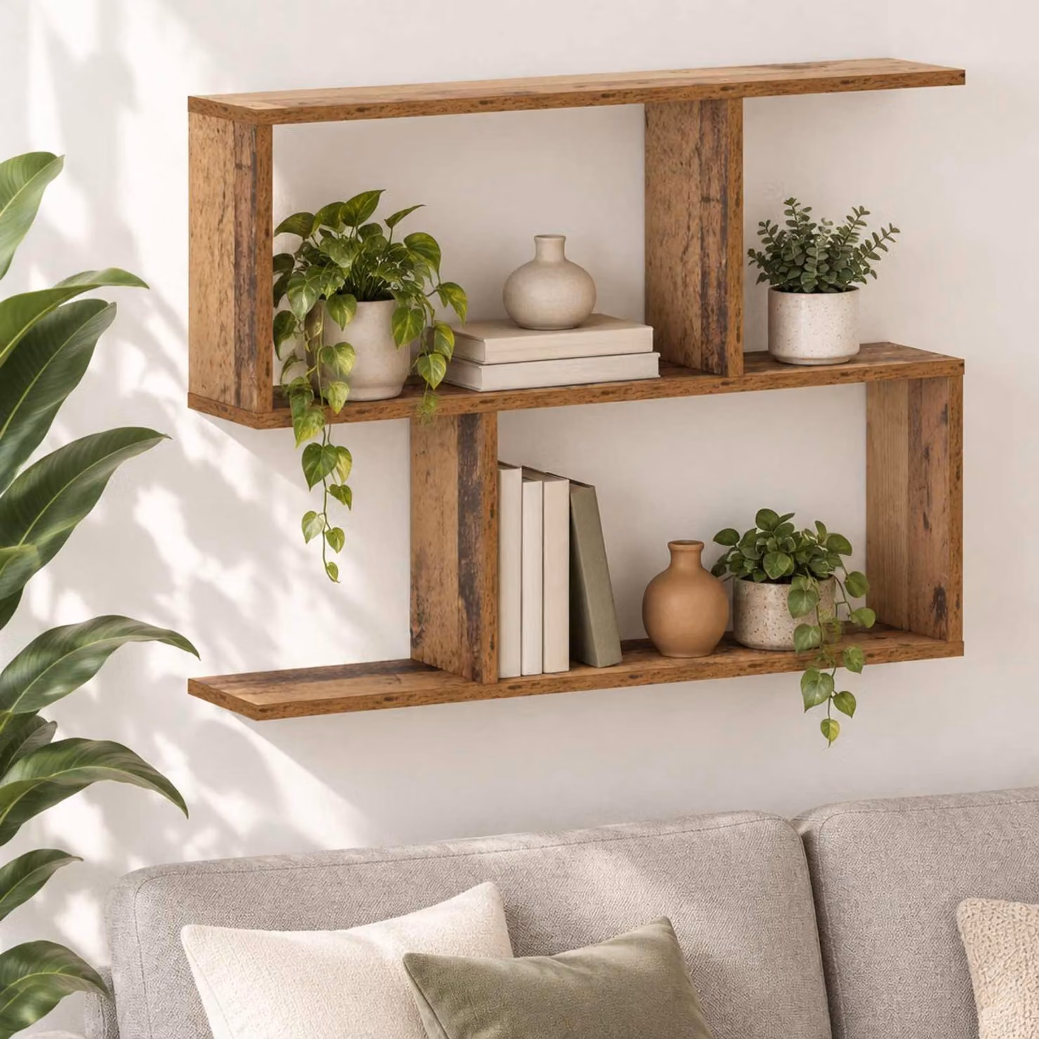 Scaffale da parete vidaXL in legno di quercia e MDF, colore marrone, L: 72 cm, P: 17 cm, H: 55,5 cm