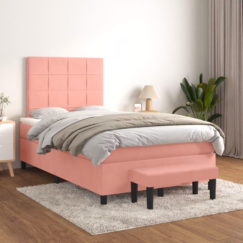 The Living Store Letto a molle con materasso Rosa 120x200 cm Velluto