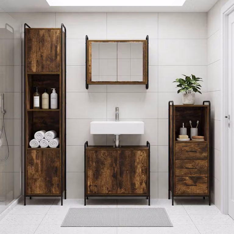 vidaXL Set di Armadi da Bagno 3 pz Rovere Fumo 40 x 36 x 109,5 cm