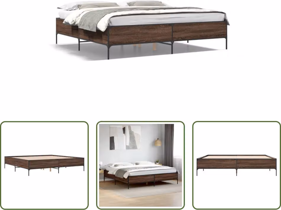 The Living Store Struttura letto in rovere marrone 200x200 cm Materiale legno Metallo
