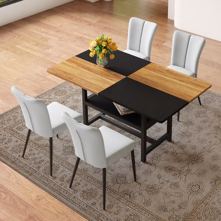 STILVORA STILVORA Set da pranzo rettangolare con funzione di contenimento, tavolo da pranzo con 4 sedie moderne nere, set di sedie da pranzo con gambe in metallo nero. Adatto per soggiorno, zona pranzo, cucina ecc.