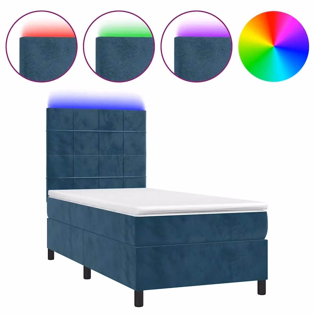 Letto Ibrido vidaXL in Velluto Blu con Materasso, Illuminazione LED e Porta USB, L/P: 90 x 190 cm – 2