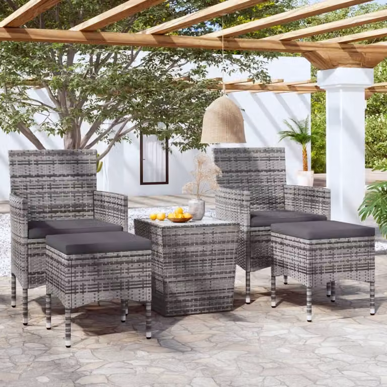 Maison Exclusive - Set da giardino e da bistrot da 5 pezzi in rattan sintetico e vetro temperato, grigio