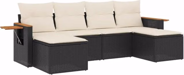 Set Divano da Giardino 6 pz | Set Salotto da Giardino con Cuscini Nero in Polyrattan