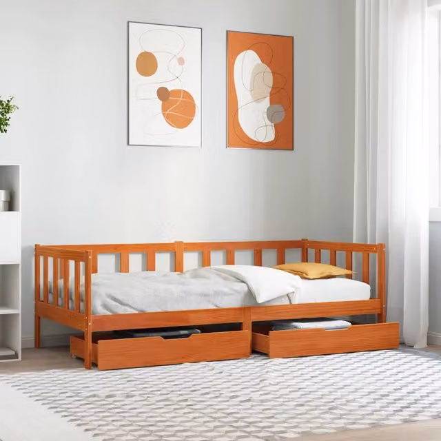 Daybed con cassetto 3 pz Marrone cerato Legno di Pino Massello 3422777