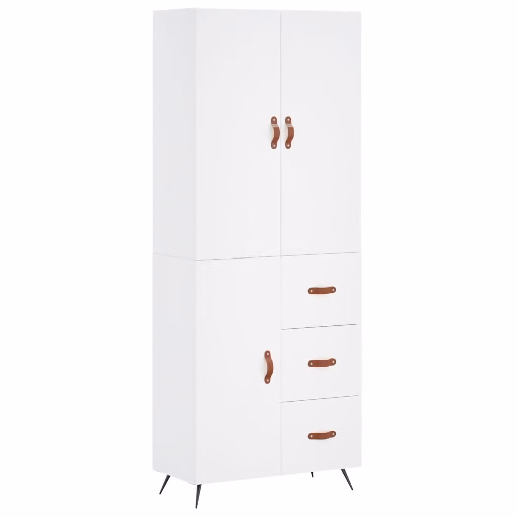 Credenza Bianca 69,5x34x180 cm in Legno Multistrato