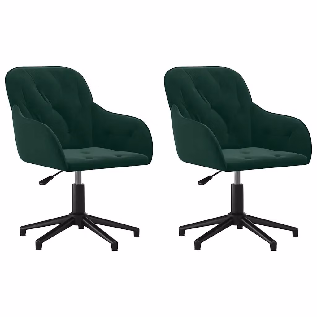 Set di 2 sedie da pranzo girevoli vidaXL in velluto verde scuro con base in metallo e plastica, Altezza: 110 cm, Larghezza: 61,5 cm, Profondità: 56 cm – 2