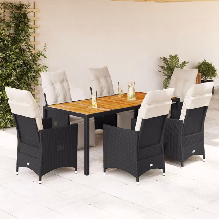 vidaXL Set da Pranzo da Giardino 7 pz in Legno di Acacia e Polyrattan Nero e Bianco