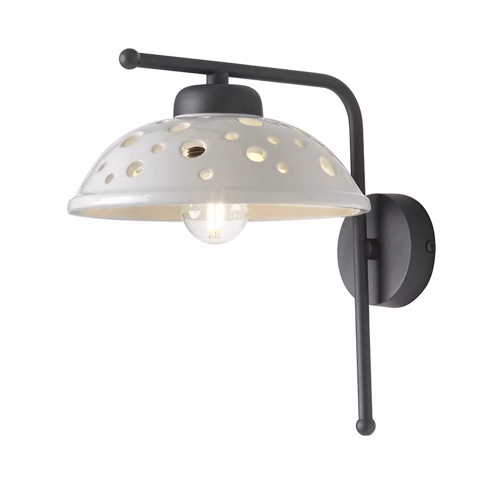 Applique Contemporanea Ceramiche Borso in Metallo Nero e Ceramica Bianca con Design Traforato a Cupola, Diametro: 20 cm – 2