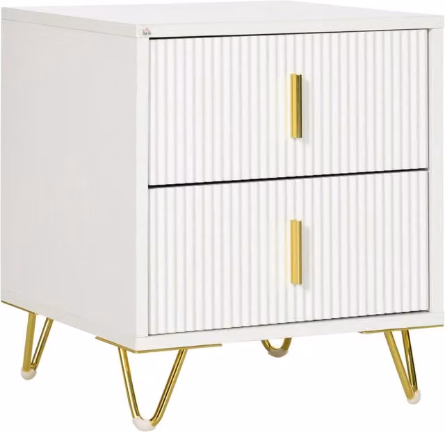 Comodino XYLO con 2 cassetti bianco e gambe in metallo oro L/P/H: 40 x 40 x 47 cm