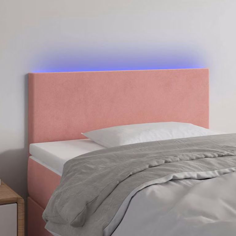 Testiera per letto vidaXL in tessuto rosa con illuminazione LED e porta di ricarica USB, L 90 cm, P 5 cm, H 78-88 cm