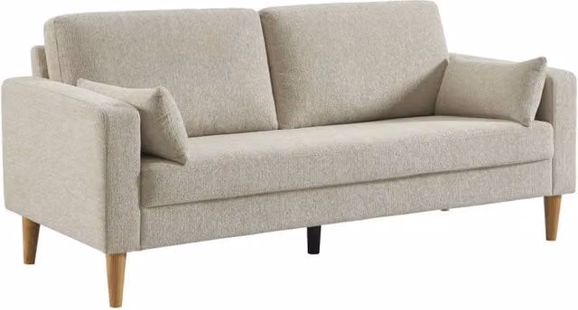 Divano in legno di hevea e ciniglia, 3 posti, beige