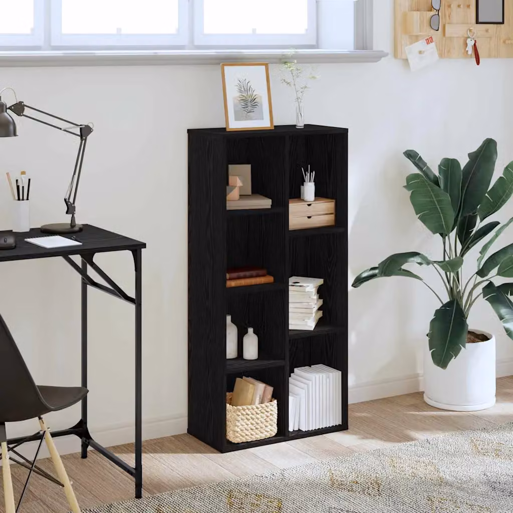 Libreria moderna vidaXL a 7 livelli in MDF, colore nero, L: 50 cm, P: 25 cm, H: 105 cm