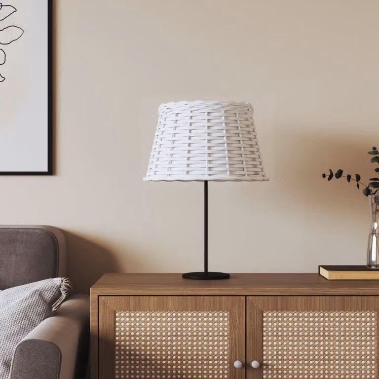 Paralume boho in vimini e metallo bianco vidaXL, Ø 38 x 23 cm, per lampadine E27