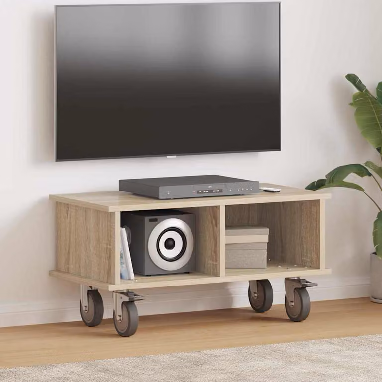 Supporto TV moderno vidaXL in legno e MDF, colore Rovere Sonoma, L 68,5 cm x P 35 cm x H 35 cm