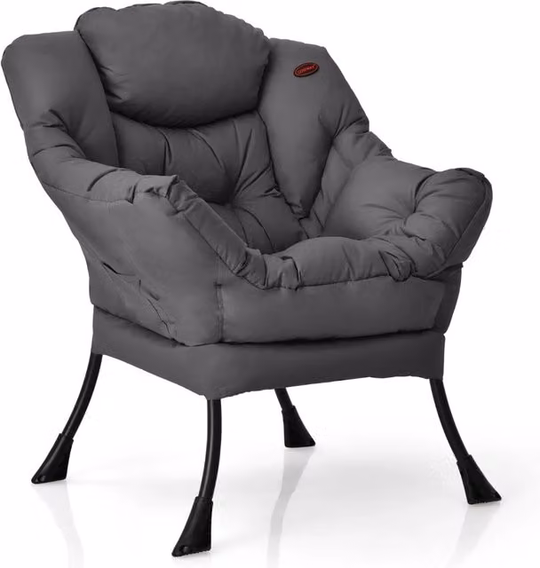 Poltrona relax moderna in tessuto grigio con struttura in metallo e braccioli – 1