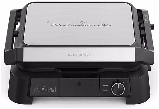 Bistecchiera Moulinex Supergrill 3in1 GI510D, Potenza 2000 W, Piastre asportabili lavabili in lavastoviglie, Acciaio inox e Nero