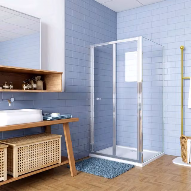 185cm Box Doccia Angolare Porta a Soffietto con Parete Fissa 76x80cm in Vetro Temperato Trasparente 5 mm Profilo Cromo Lucido