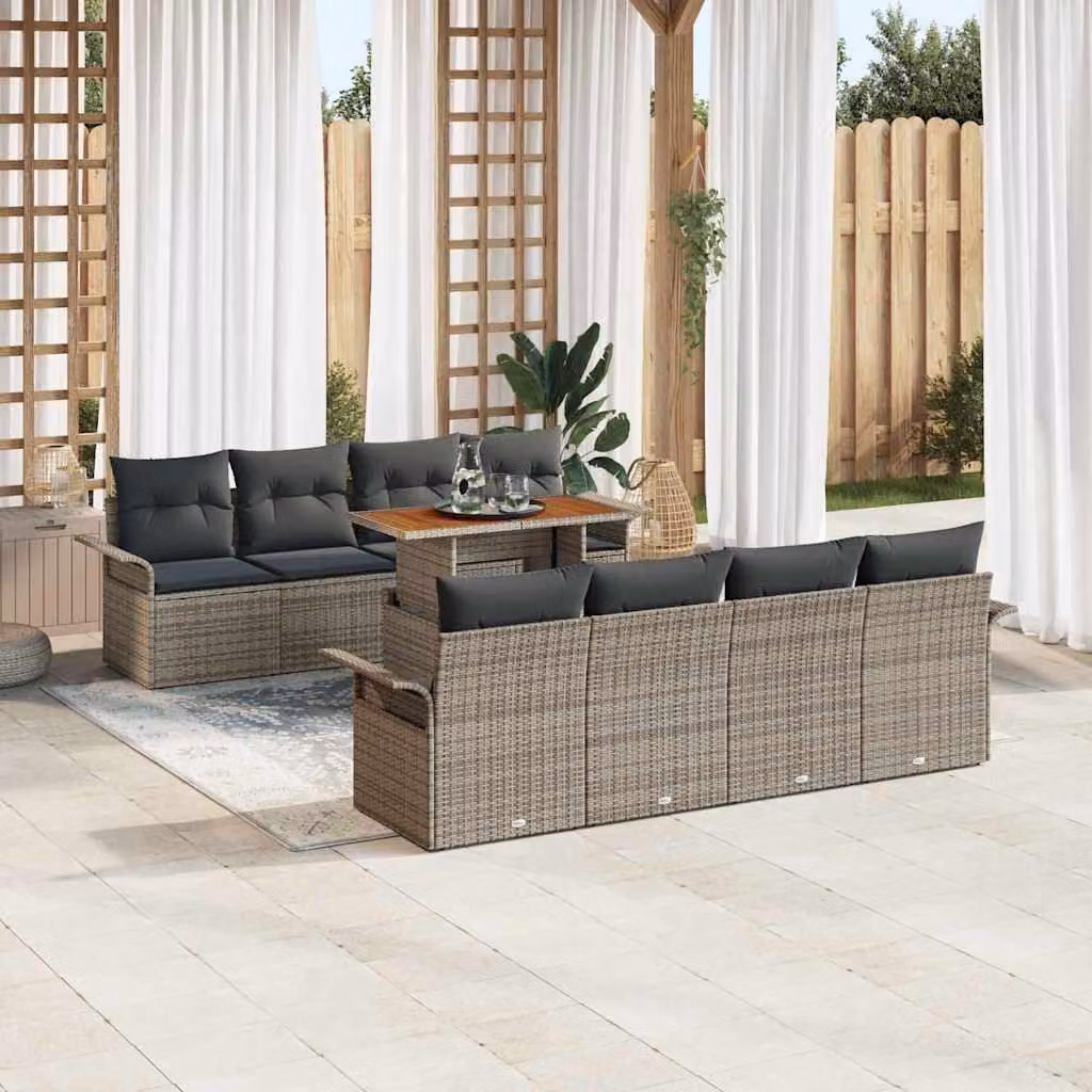 Maison Exclusive - Set da giardino composto da 9 pezzi, divano, colore grigio, materiale: rattan sintetico