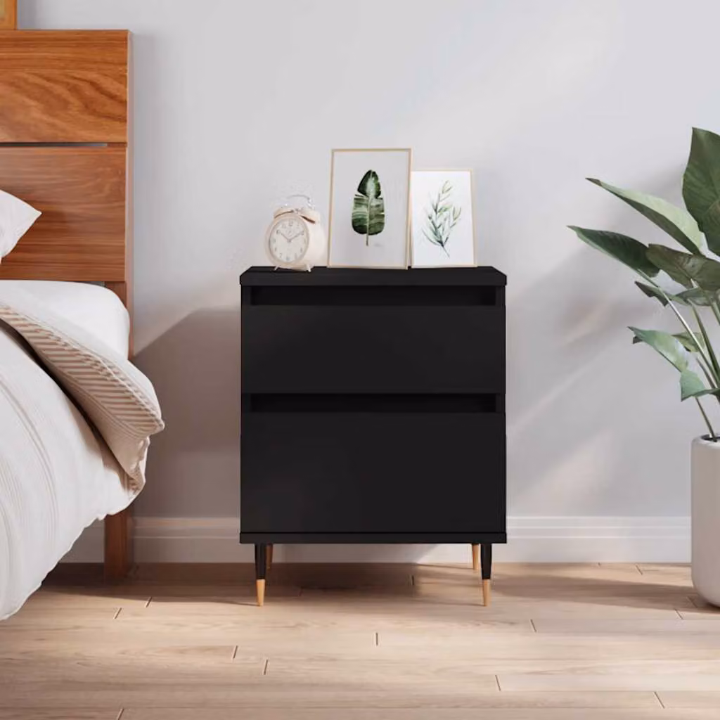 vidaXL Comodino Moderno Nero in Legno e Metallo da Appendere alla Parete L: 40 cm, P: 35 cm, H: 50 cm