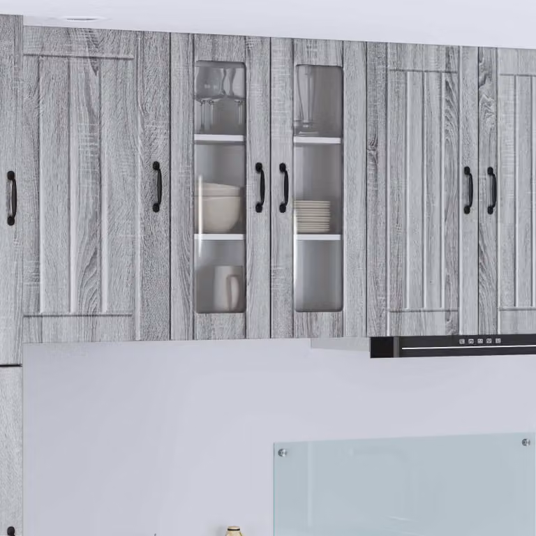 Mobile da parete LUCCA vidaXL in legno e vetro, Grigio Sonoma, L: 60 cm, P: 31 cm, H: 80 cm