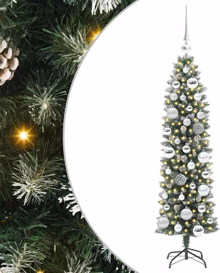 Albero di Natale Artificiale Sottile Verde e Bianco 120 cm