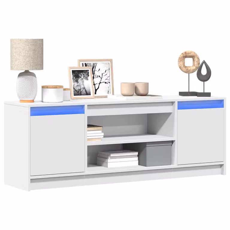 Mobile Porta TV vidaXL con Illuminazione LED Integrata, Bianco, L 139,5 x P 34 x H 50 cm