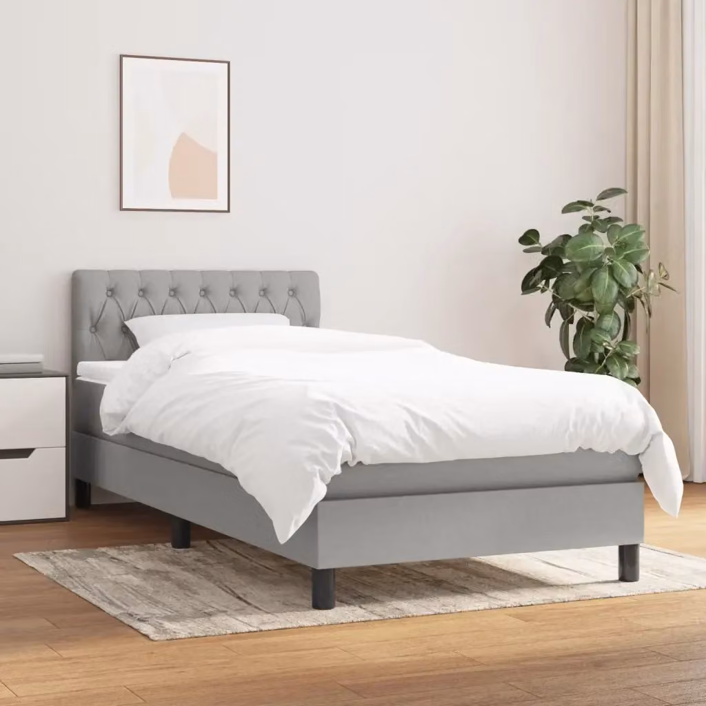 Letto singolo per adulti con giroletto a molle e materasso in tessuto grigio chiaro L: 100 cm, P: 200 cm, H: 88 cm – 2