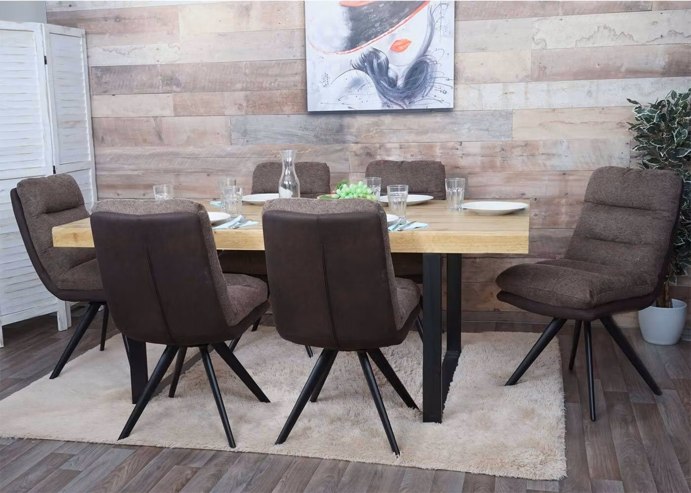 Set da 6 sedie da pranzo MCW-G66, sedie da cucina, girevoli, con posizione automatica, tessuto MVG ~ marrone-marrone scuro