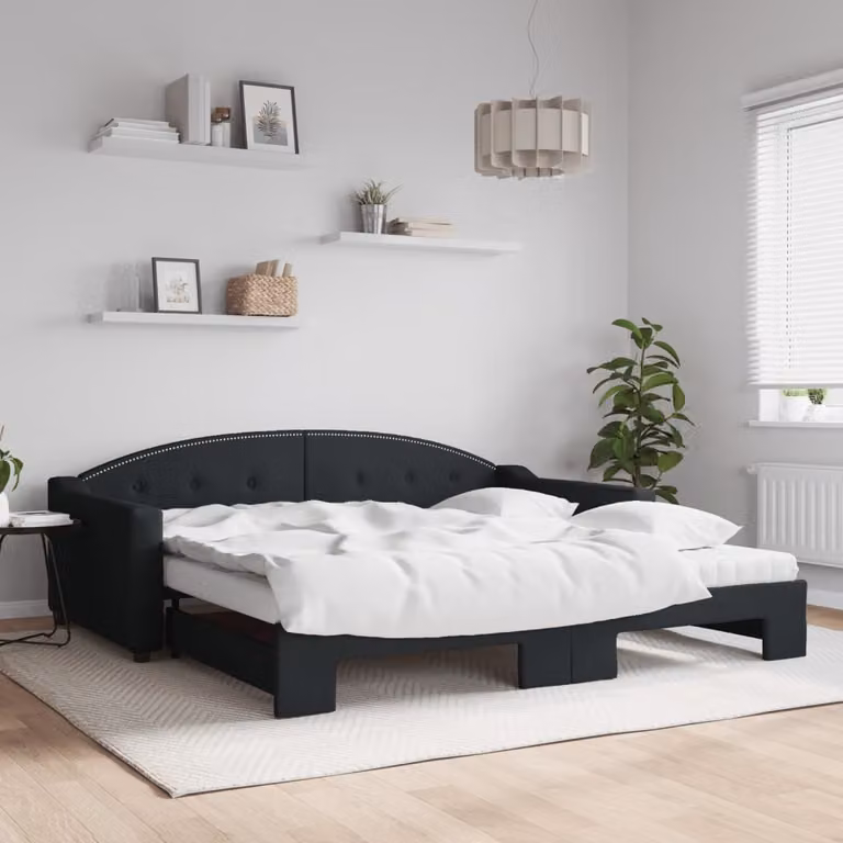 Maison Exclusive - Divano letto estraibile con materassi, nero, 100x200 cm, tessuto