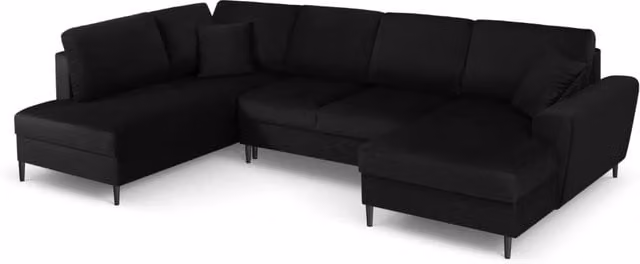 Divano panoramico convertibile Kyoto di Cosmopolitan Design con contenitore, 7 posti, velluto nero, L 313 cm x P 194 cm x H 88 cm – 1