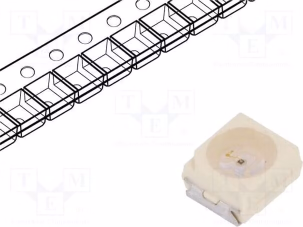 5 LED, 4,5÷18 mcd, 3528, PLCC2, colore rosso, angolo di emissione 120°, tecnologia SMD, dimensioni 3,5x2,8x1,75 mm, corrente di funzionamento 2 mA, modello VLMS30J1L2-GS08, tipo LED-D