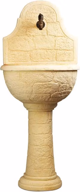 Fontana a Parete da Giardino Senza Rubinetto in Cemento Granulato di Marmo Varo Nocciola